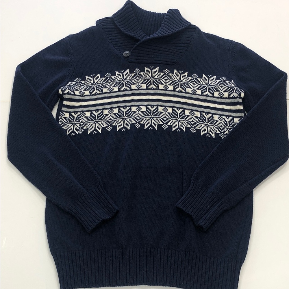 Children’s Place Fair Isle Shawl Collar Sweater – Boys Large (10–12) – Navy Blue